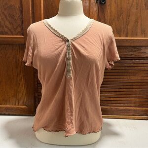 Women's Peach Lace Trim Top